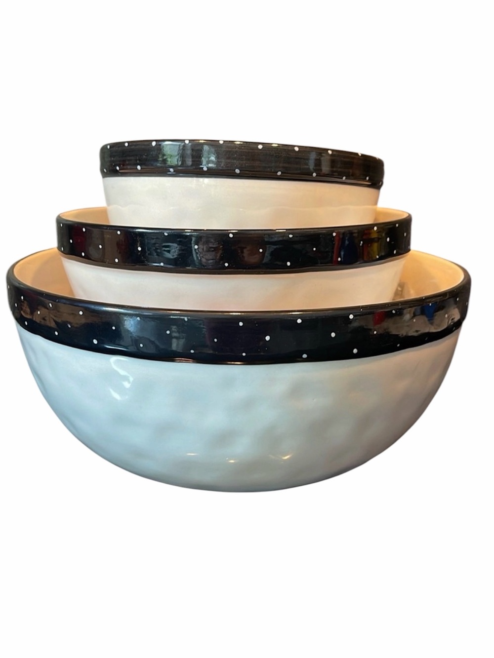 Rae Dunn Nesting Mixing Bowl Set Black White Polka Dots Dimples Mix Dash Pinch